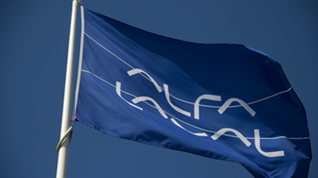 Alfa Laval blue flag waving in the wind