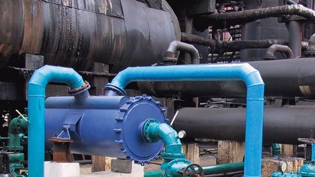 An installed Alfa Laval welded spiral heat exchanger