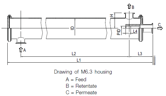 Drawing of 6.3 inch Alfa Laval housing
